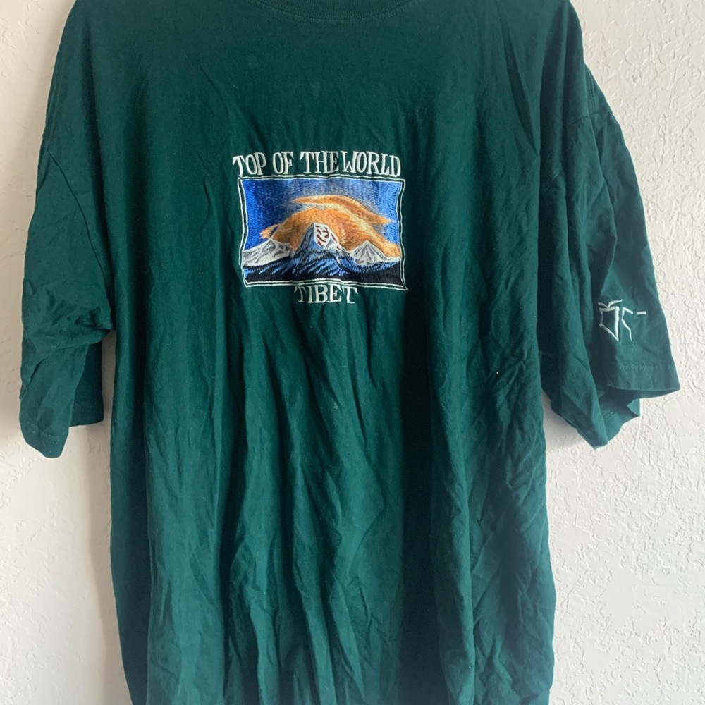 Green Vintage Embroidered Mountain Shirt
